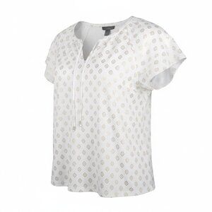 Olivia & Martin Blouse Womens 2X White Gold Geometric Flutter Sleeve Tunic Top